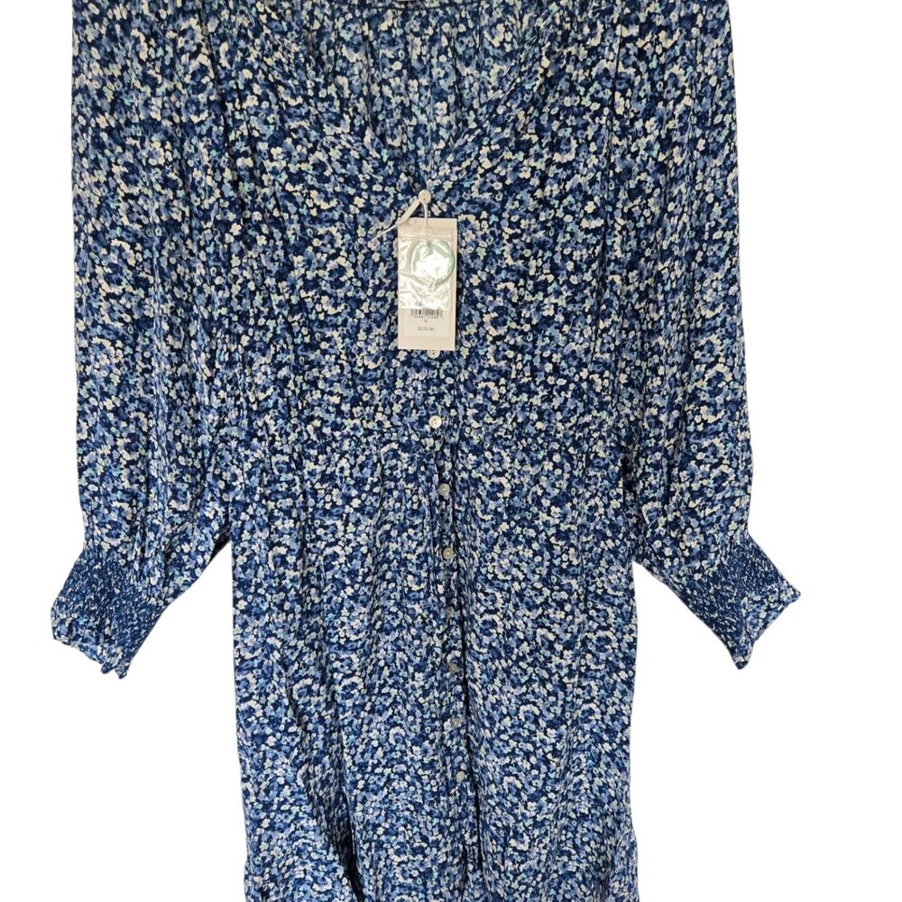 Rails Blue Floral Eliza Chrysanthemum 3/4 Sleeve Tie Waist Unlined Dress Small M